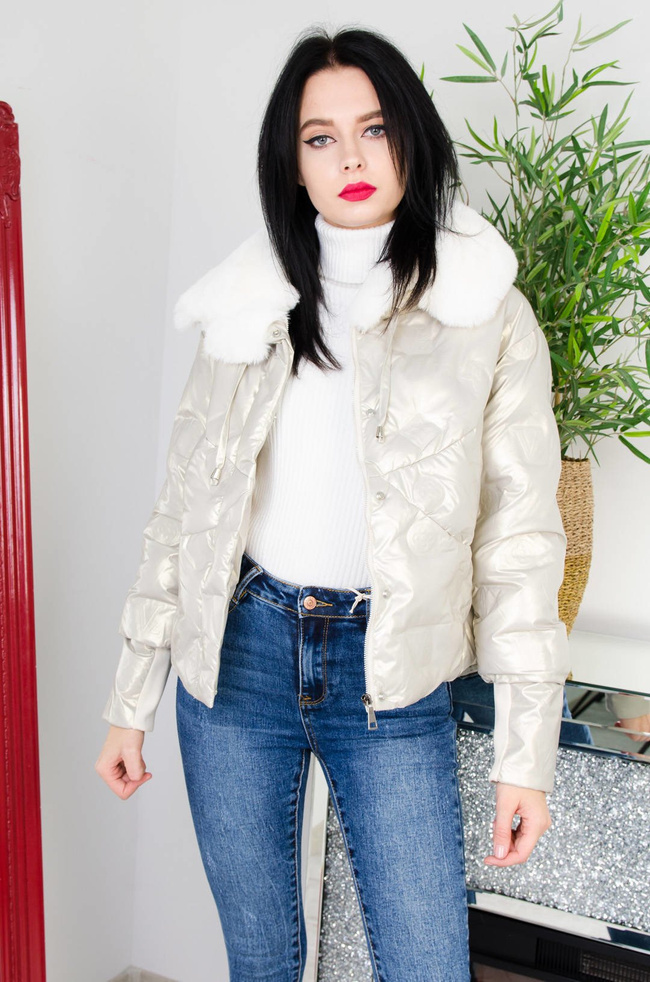 BEŻOWA KURTKA Z KOŁNIERZEM-ŚCIĄGACZ W RĘKAWIE