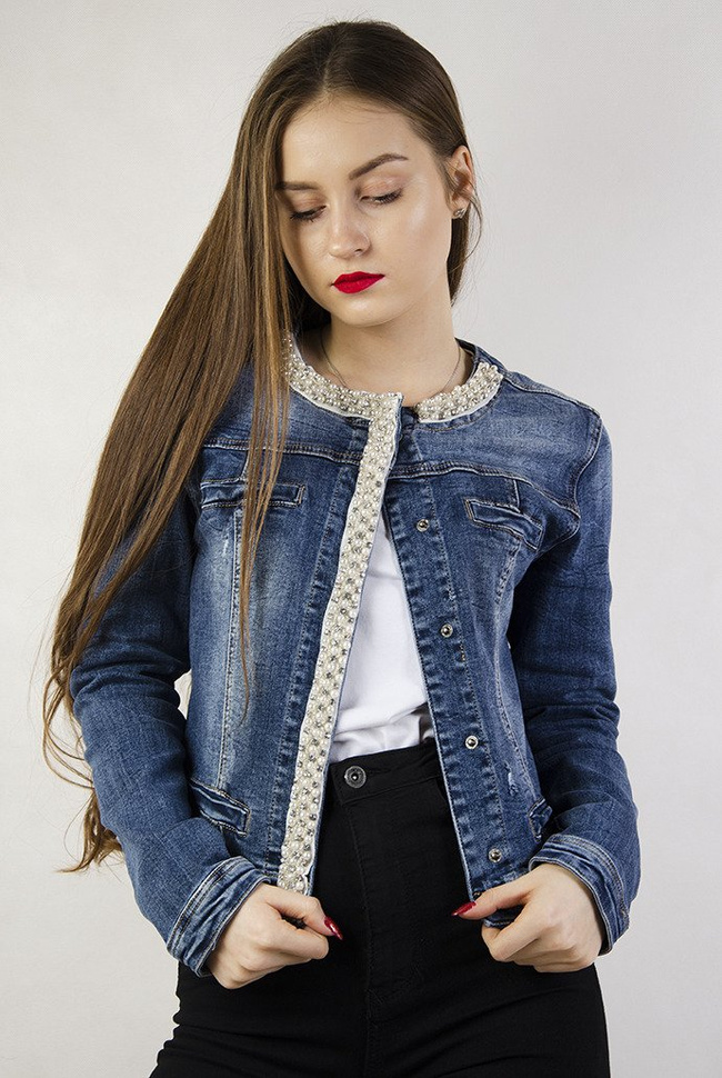 Kurtka jeansowa z perełkami