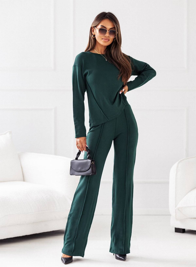 KOMPLET BLUZKA+ SPODNIE Z PRZESZYCIAMI- BUTELKOWA ZIELEŃ