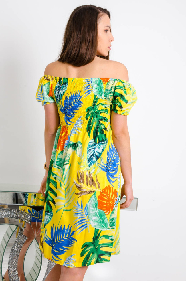 SUKIENKA HISZPANKA Z MOTYWEM KWIATÓW W KOLORZE ŻÓŁTYM 