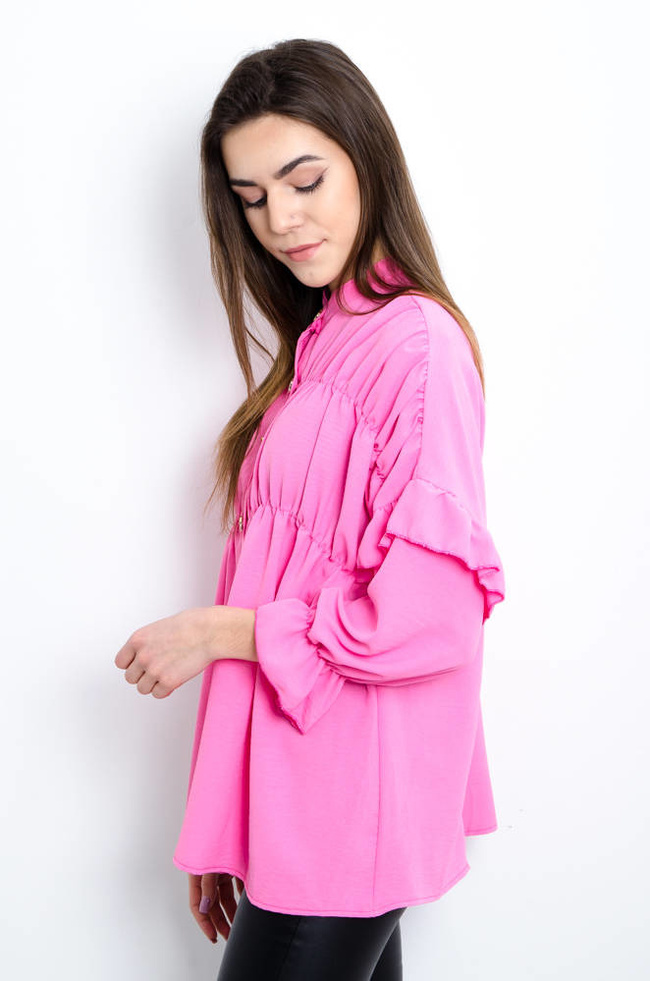 KOSZULA RÓŻOWA Z FALBANAMI 