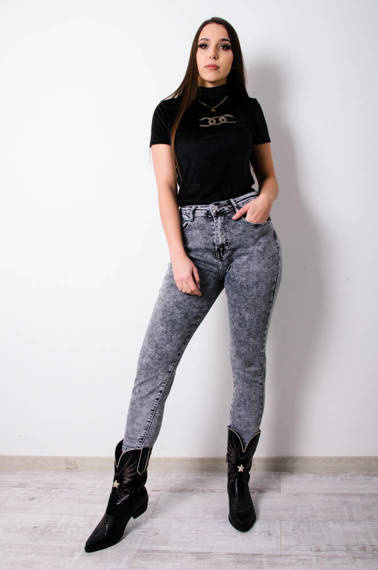 SZARE DEKATYZOWANE SPODNIE JEANSOWE Z WYSOKIM STANEM