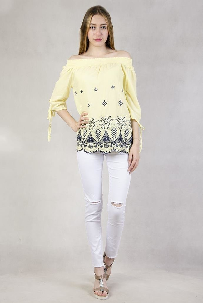 Żółta bluzka z granatowym haftem