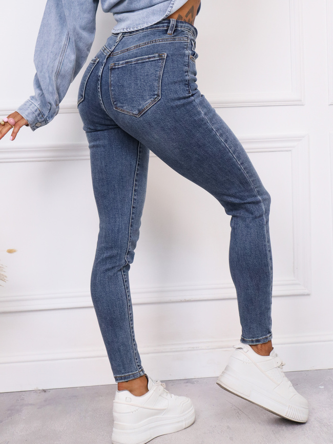 SPODNIE JEANSOWE SKINNY Z WYSOKIM STANEM- NIEBIESKIE