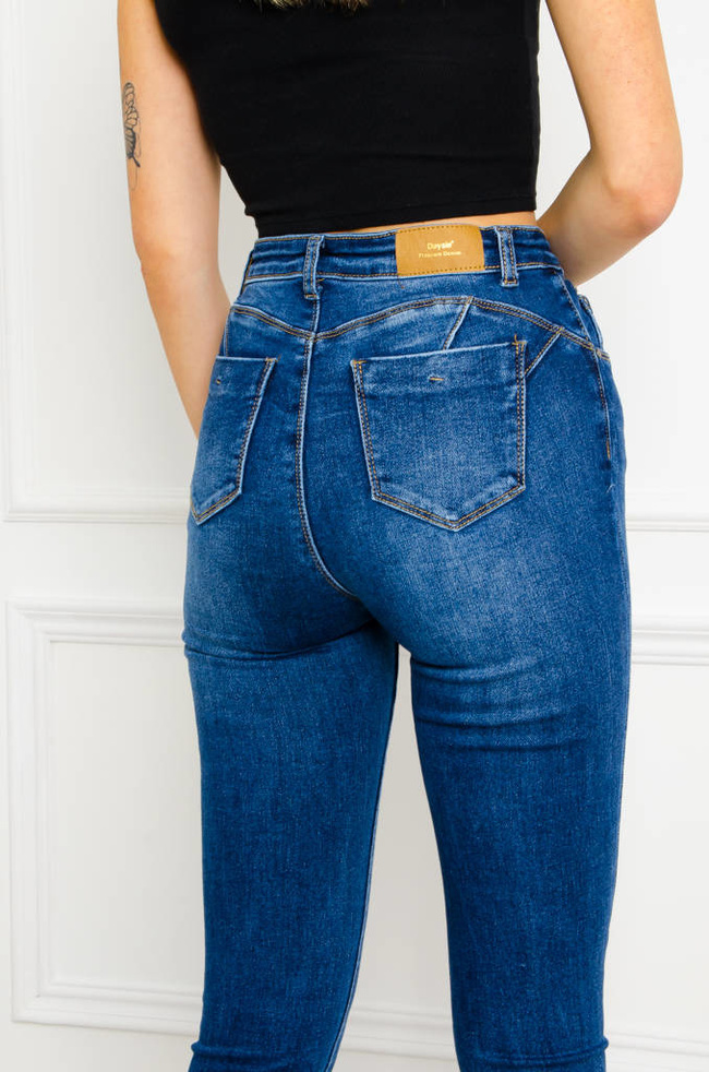 SPODNIE JEANSOWE SKINNY PUSH UP- CIEMNY JEANS