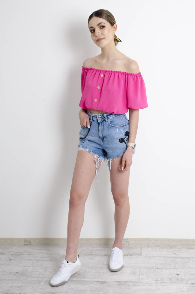 SZORTY JEANSOWE NIEBIESKIE Z APLIKACJĄ + ŁAŃCUSZEK 