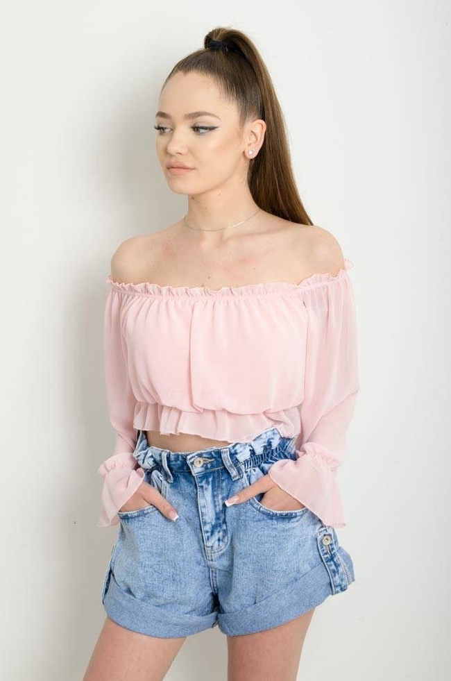 BLUZKA HISZPANKA NA DŁUGI RĘKAW - JASNO-RÓŻOWA