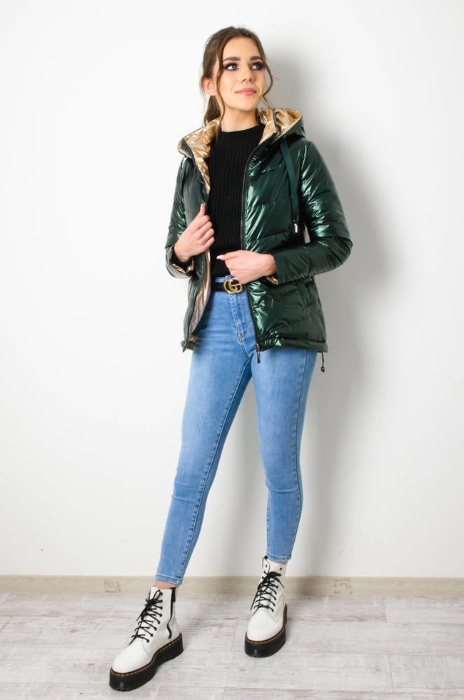 KURTKA PRZEJSCIOWA PIKOWANA Z KAPTUREM - ZIELONA