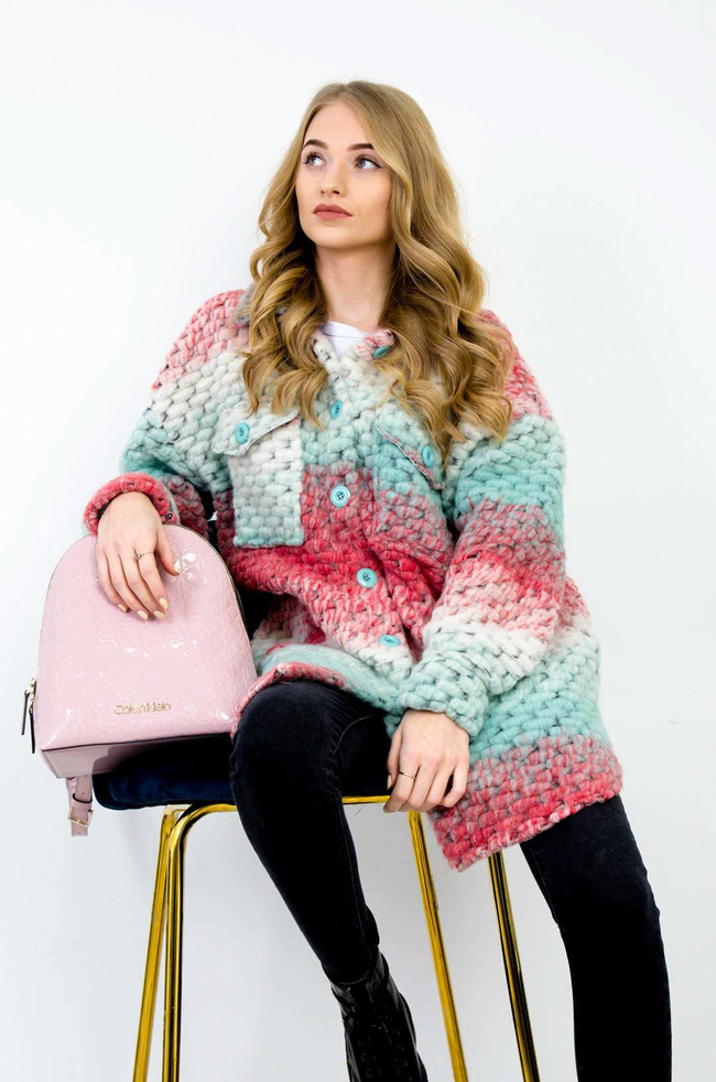 WIOSENNY PŁASZCZYK MULTIKOLOR - CZERWONO-ZIELONY