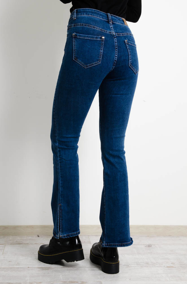 NIEBIESKIE SPODNIE JEANSOWE DZWONY Z ROZCIĘCIEM 