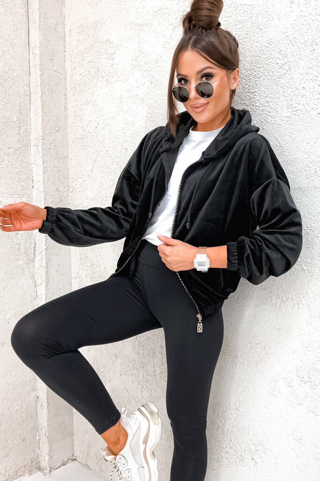 BLUZA ZAMSZOWA Z OZDOBNYM ZAMKIEM- CZARNA