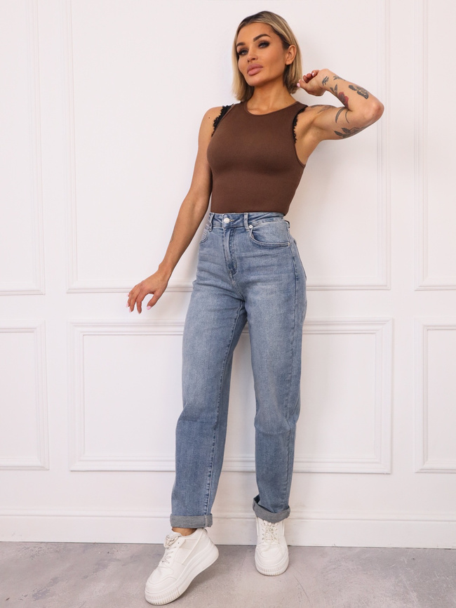 SPODNIE JEANSOWE MOM FIT Z WYSOKIM STANEM- NIEBIESKIE