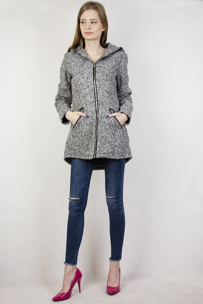 Jasnoszary płaszcz zapinany na zamek