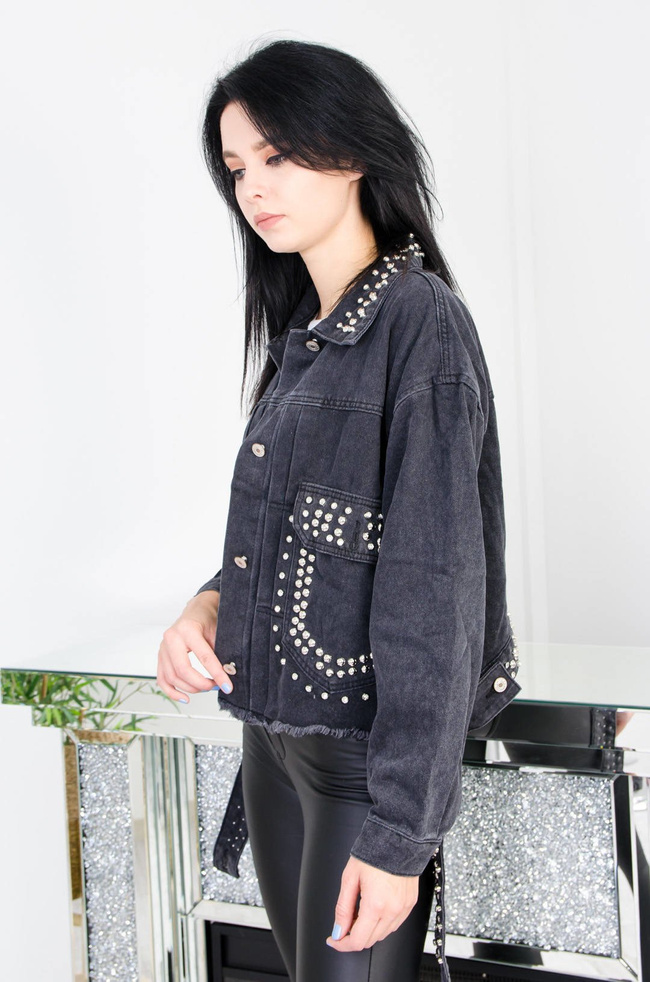 CZARNA KURTKA JEANSOWA Z DŻETAMI