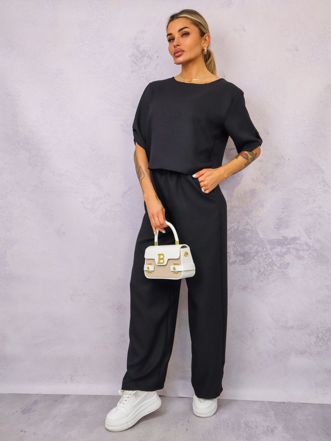 KOMPLET MATERIAŁOWY BLUZKA+ SPODNIE- CZARNY