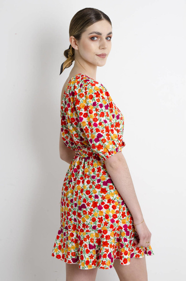 SUKIENKA W KWIATY NA JEDNO RAMIĘ -BIAŁA