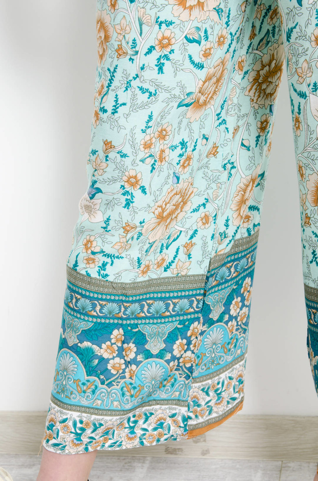 KOMPLET W KWIATY - TURKUSOWY