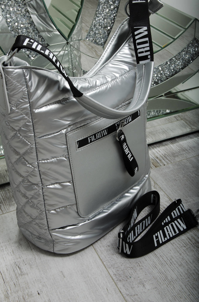 TORBA MATERIAŁOWA PIKOWANA SREBRNA- SHOPPER