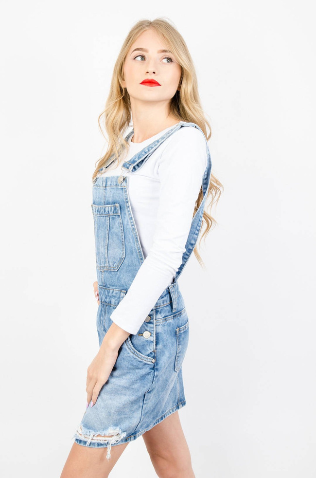 JEANSOWA OGRODNICZKA Z SZARPANIEM