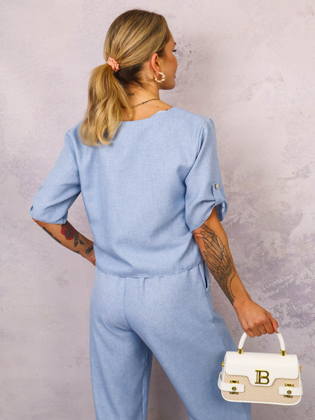 KOMPLET MATERIAŁOWY BLUZKA+ SPODNIE- NIEBIESKI