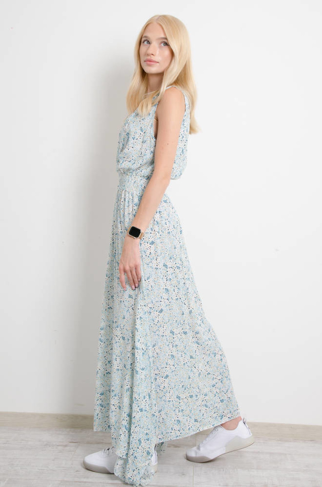 SUKIENKA W KWIATY Z ZAKŁADKĄ - NIEBIESKA