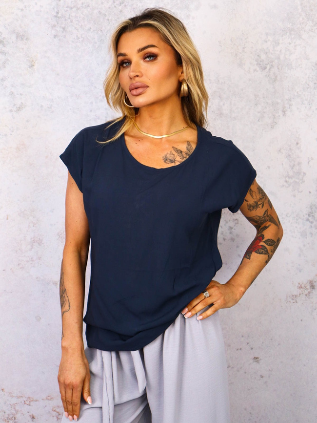 ASYMETRYCZNY T-SHIRT OVERSIZE- GRANATOWY