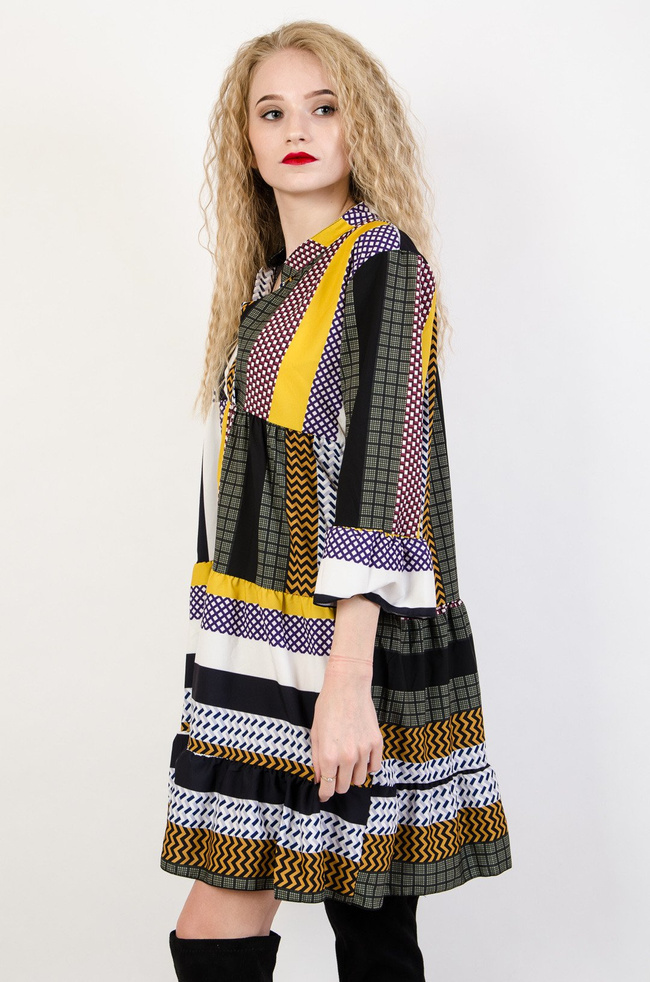 Żółto-zielona wzorzysta sukienka Oversize