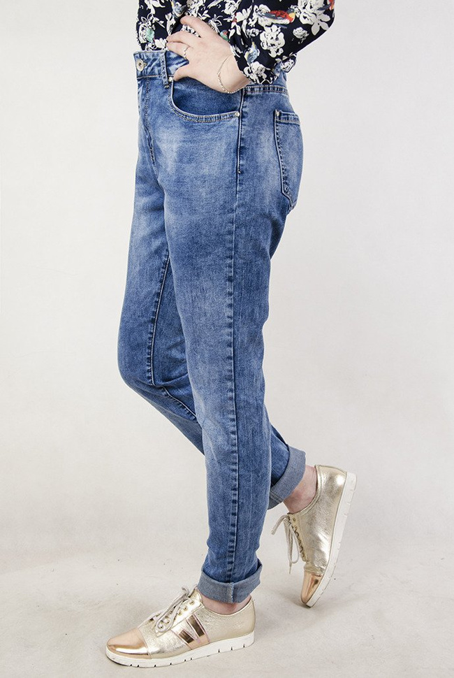 (DUŻE ROZMIARY) Spodnie jeansowe delikatnie cieniowane, długa nogawka