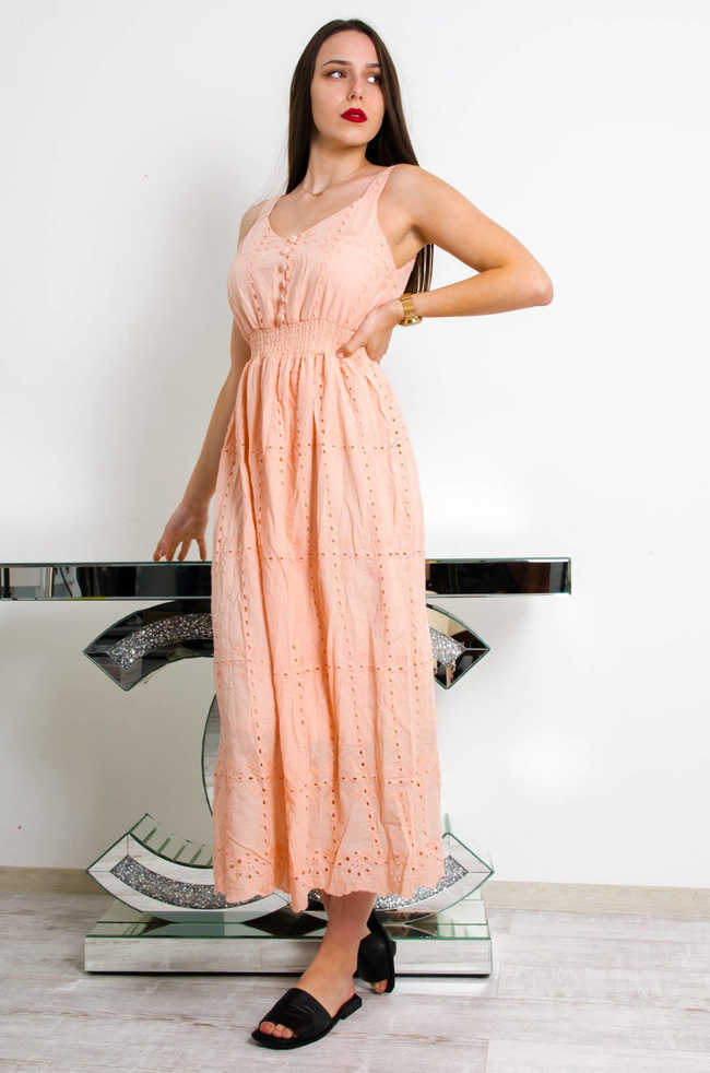 DŁUGA AŻUROWA SUKIENKA BOHO - RÓŻOWA