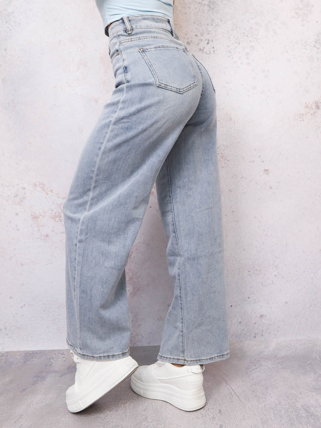 SPODNIE JEANSOWE Z SZEROKĄ NOGAWKĄ I WYSOKIM STANEM- NIEBIESKIE