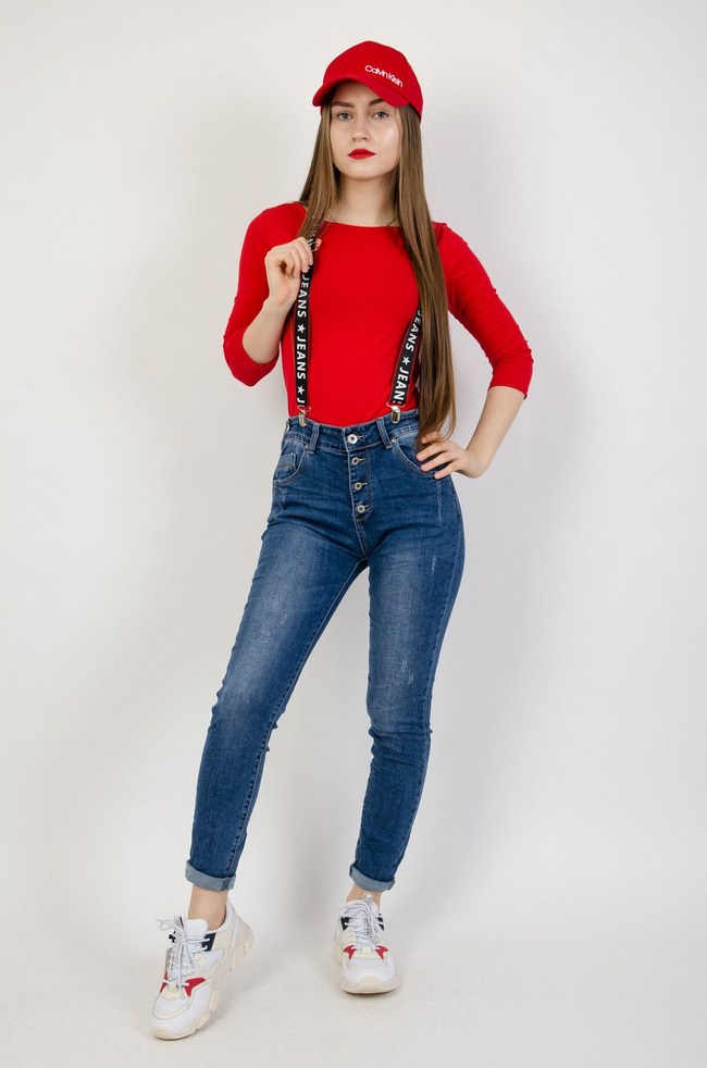 Jeansowe joggery zapinane na guziki + szelki