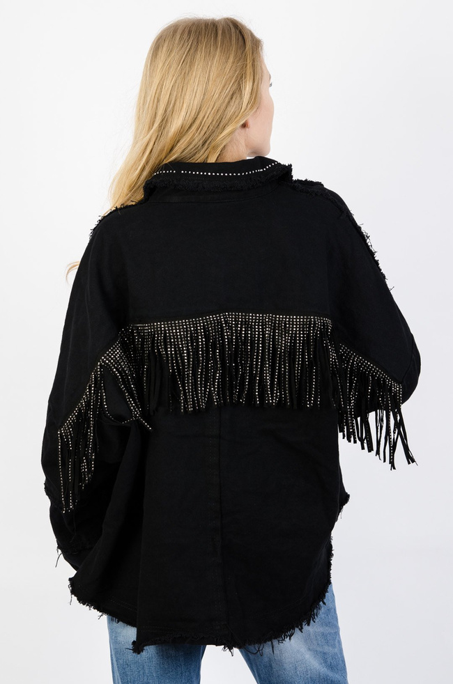 CZARNA KOSZULA JEANSOWA Z OZDOBNYMI FRĘDZLAMI