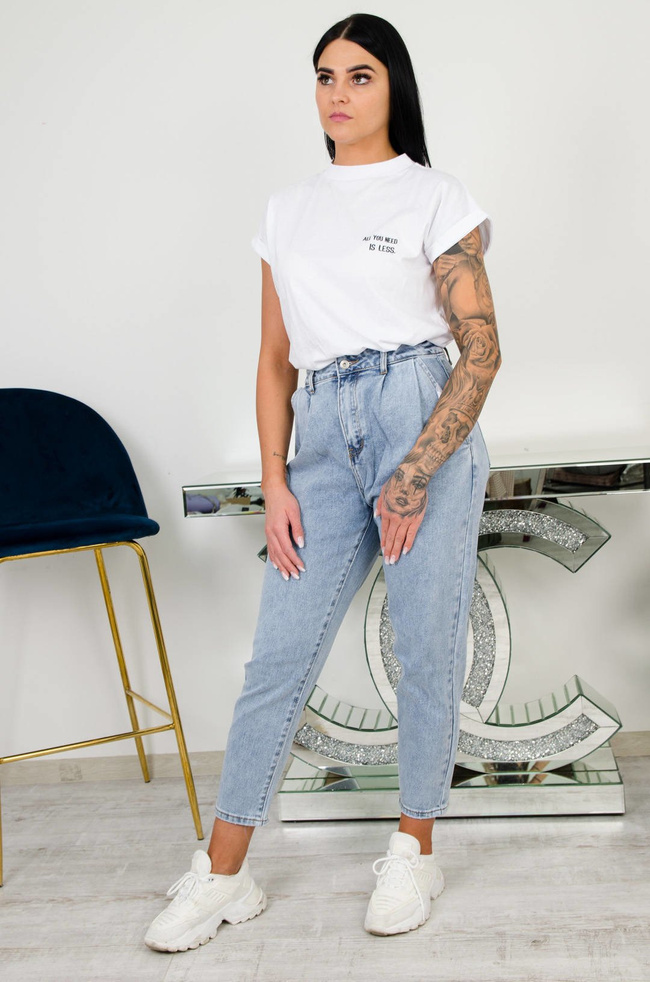 BIAŁY BAWEŁNIANY T-SHIRT ALL YOU NEED IS LESS