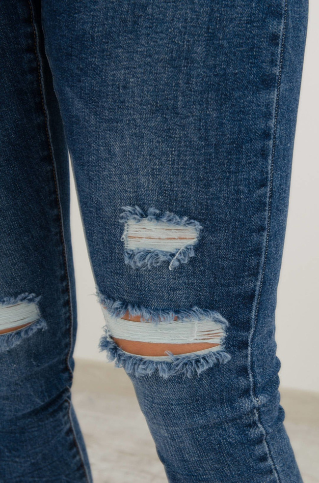 CIEMNE SPODNIE JEANSOWE Z GUMĄ W PASIE-WYSOKI STAN