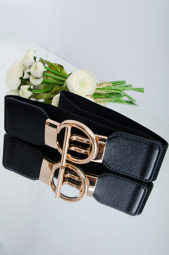 CZARNY PASEK NA GUMIE-ZŁOTA KLAMRA