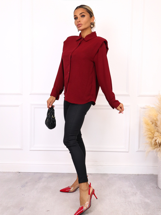 KOSZULA Z PODUSZKAMI NA RAMIONACH- BORDOWA