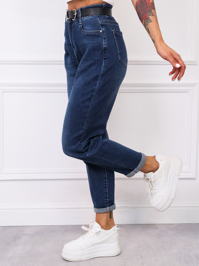 SPODNIE JEANSOWE MOM FIT Z WYSOKIM STANEM+ PASEK