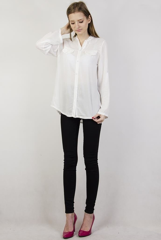 Koszula asymetryczna mgiełka biała z cekinami