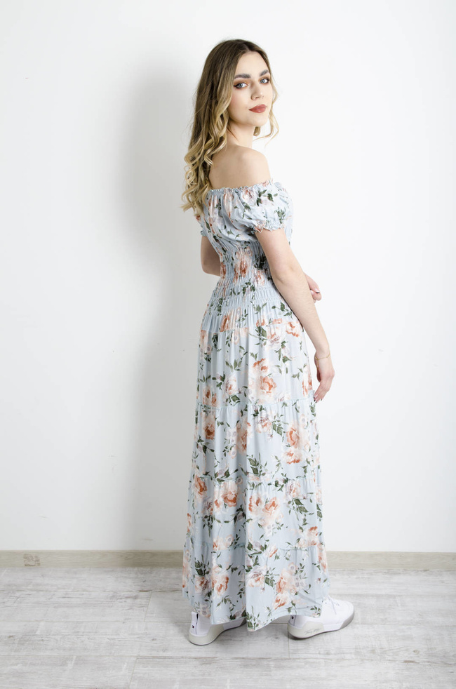 SUKIENKA MAXI W KWIATY - NIEBIESKA