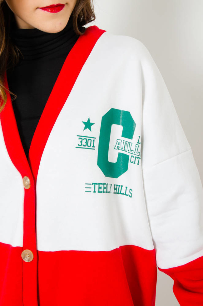 CZERWONO-BIAŁA BLUZA BEJSBOLÓWKA ZAPINANA NA GUZIKI