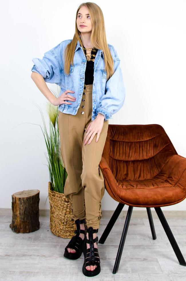 JASNA KRÓTKA KURTKA JEANSOWA ZE ŚCIAGACZEM- BOMBERKA