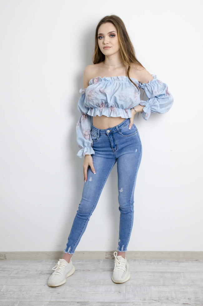 BLUZKA HISZPANKA NIEBIESKA W KWIATY