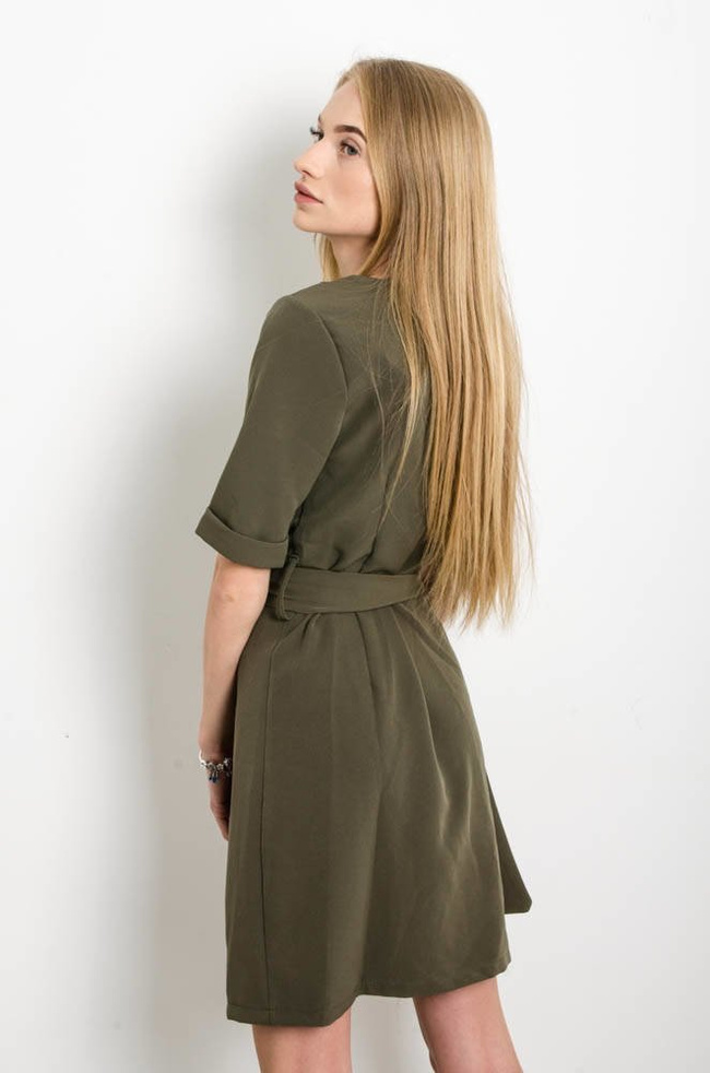 ELEGANCKA GARNITUROWA SUKIENKA Z OZDOBNYMI GUZIAKMI SZMIZJERKA -ZIELONA