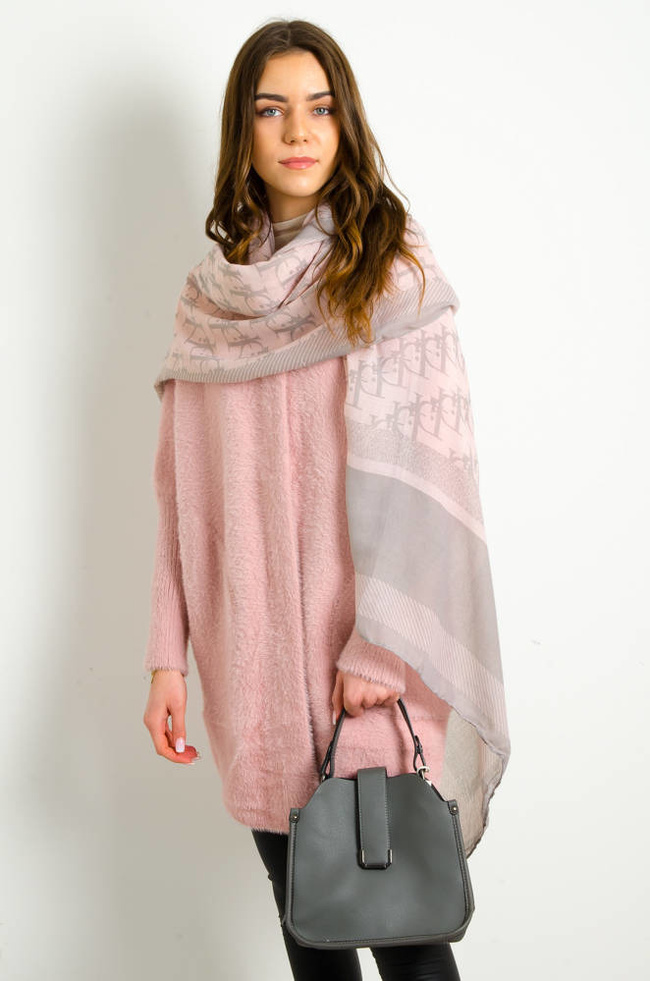 RÓŻOWO-SZARY WZORZYSTY SZAL