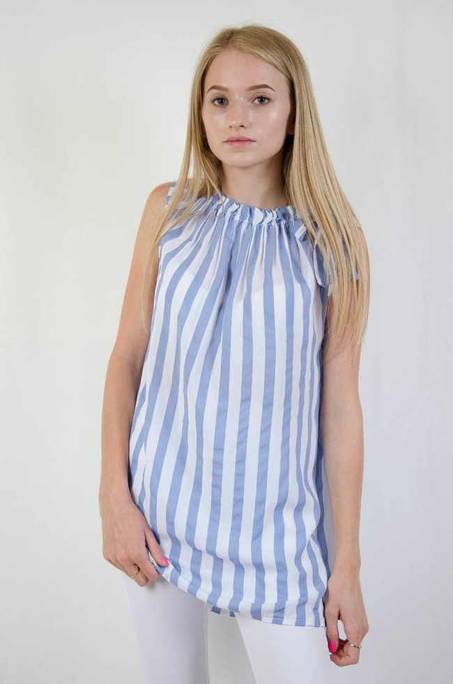 BLUZKA W BIAŁO NIEBIESKIE PASKI Z KOKARDA NA RAMIENIU