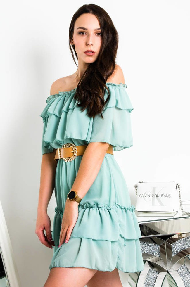 ZIELONA SUKIENKA HISZPANKA Z GUMĄ W PASIE