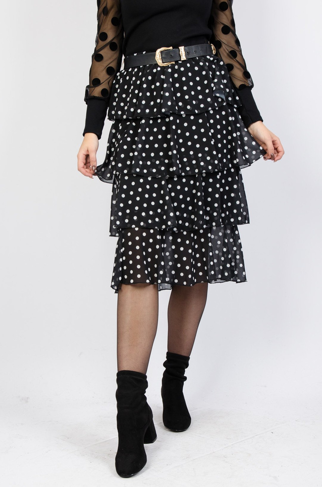 Czarna spódnica midi w białe grochy