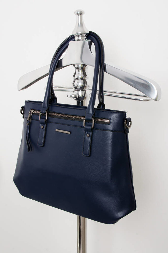 GRANATOWA TOREBKA Z IMITACJI SKÓRY TYPU SHOPPER