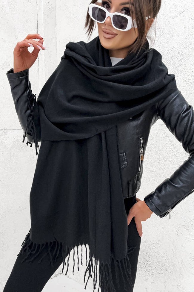 KLASYCZNY SZAL Z FRĘDZLAMI- CZARNY