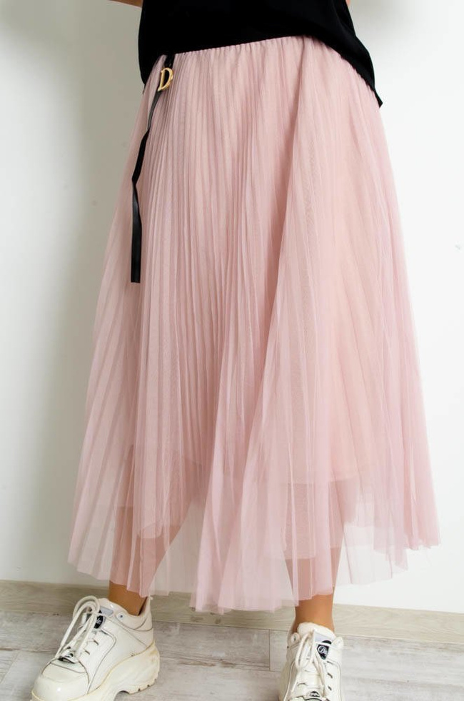 RÓŻOWA PLISOWANA SPÓDNICA MIDI Z TIULU